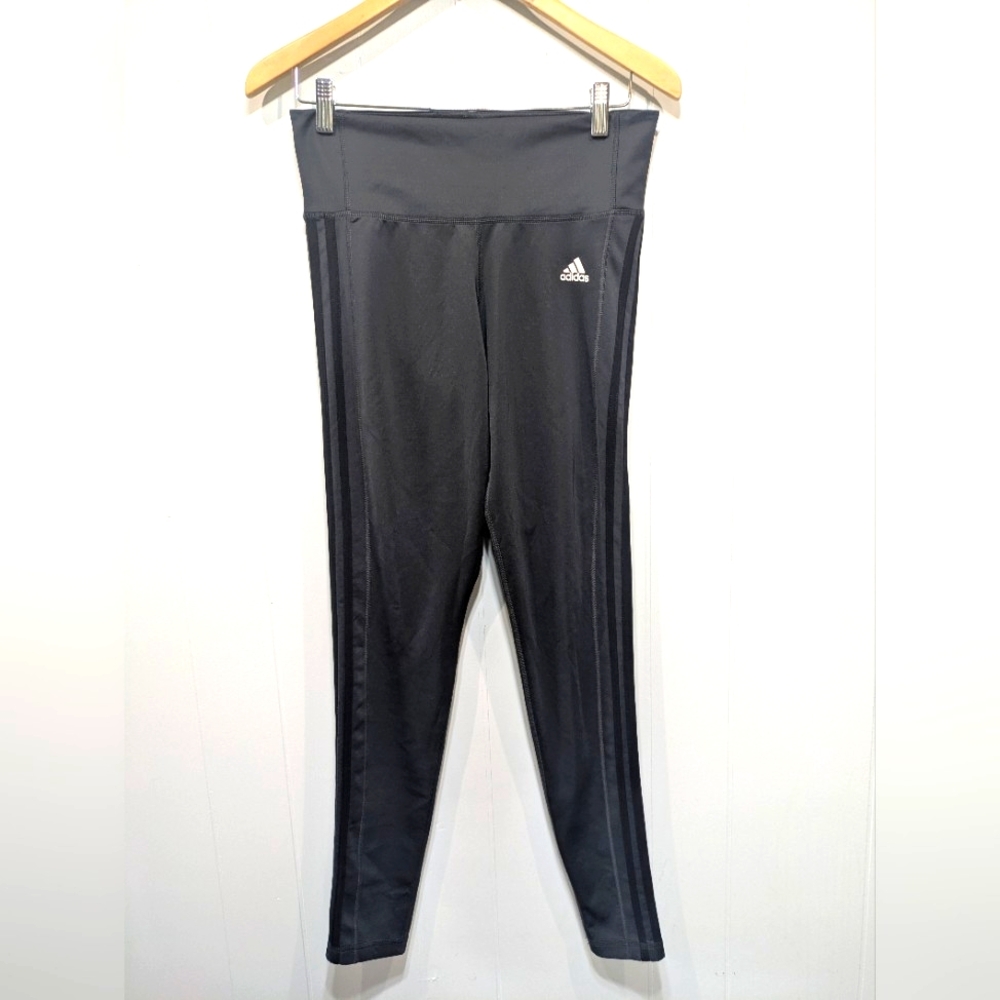 Adidas Climalite Leggings‎ In Gray Black Stripe Size Medium Performance Running